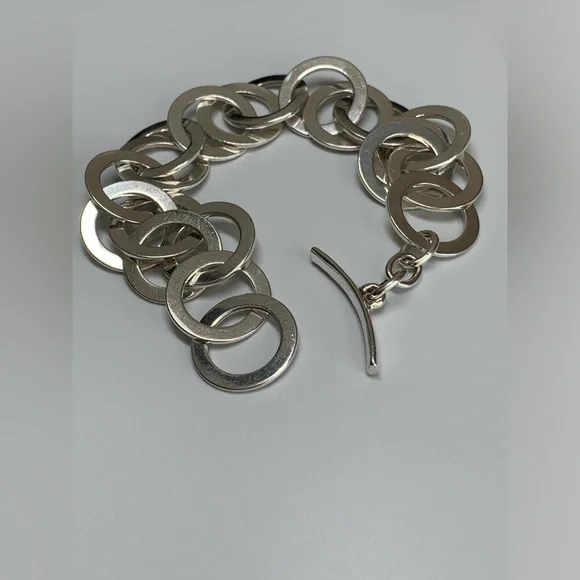 Silpada RARE VHTF Sterling Silver INTERLOCKING DISC Toggle Closure Bracelet 8.5”
